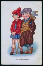 Sports Golf love romance couple original old 1920s postcard