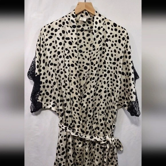 Bata de seda vintage Natori con estampado animal para mujer P marfil negro retro años 90 Y2K sin cordones Foto 2 de 4