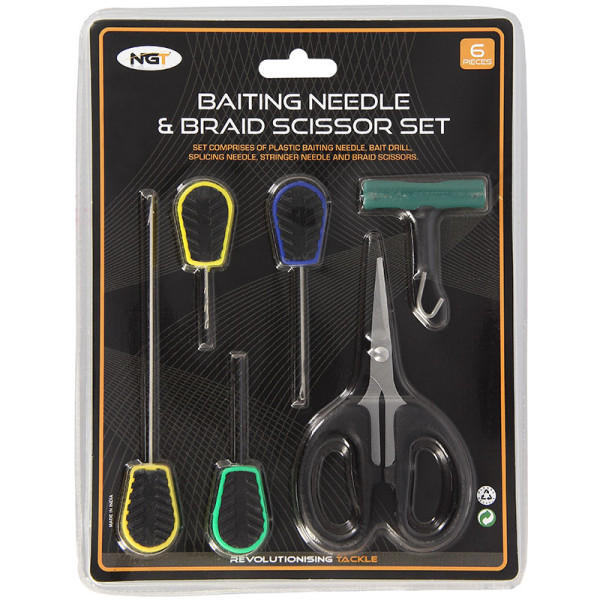 Baiting Needle Set 6 Piece Carp Fishing Tackle Braid Scissors Knot Puller NGT