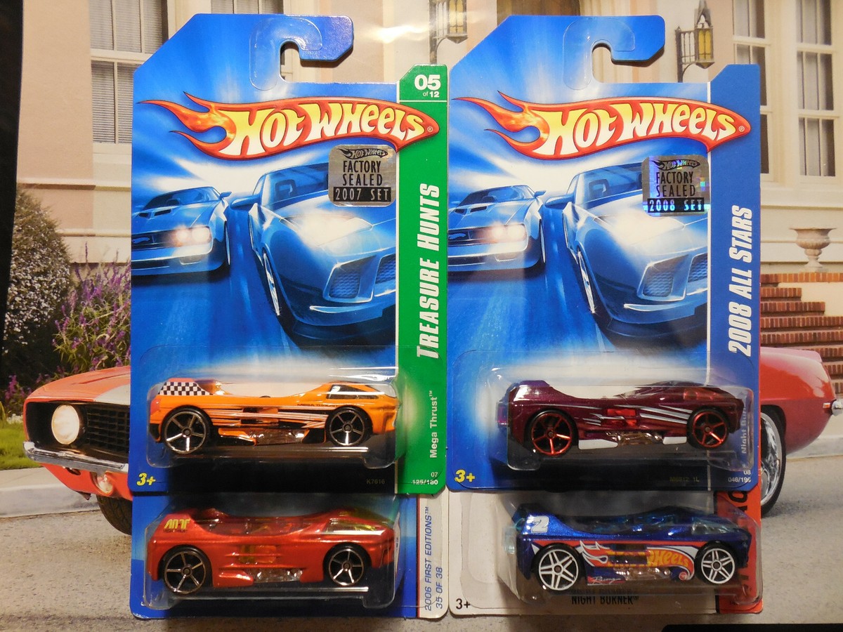 Hot Wheels MEGA THRUST NIGHT BURNER LOT 4 Treasure Hunts ALL STARS