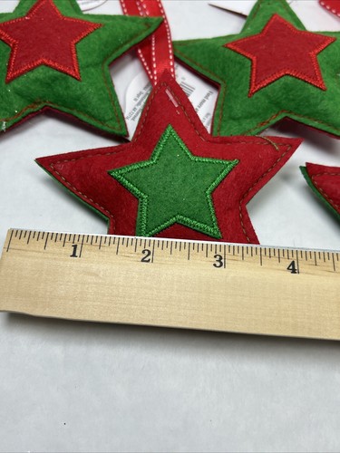 7 4” Star Plush Felt Christmas Tree Ornaments Red Green Ribbon - Picture 4 of 5