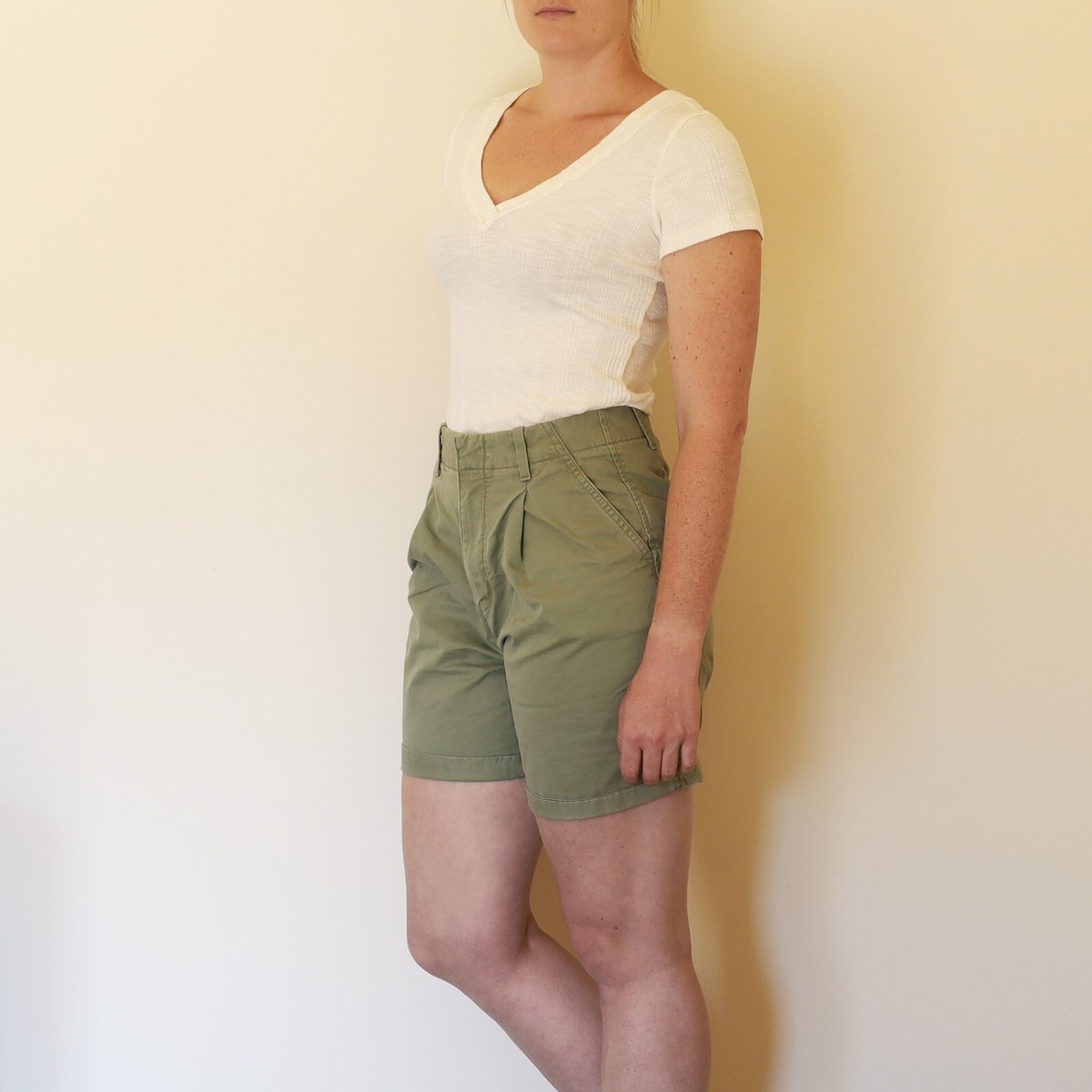 GAP Green Khaki High-Waisted Pleated Shorts