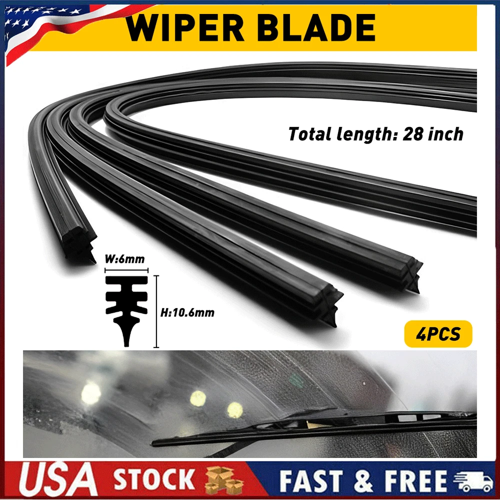 4Pcs Universal Auto Car Bus Rubber Frameless Windshield Wiper