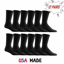 12 Pairs Mens Cotton Blend Crew Cushioned Sport Crew Socks 1st Quality USA Made