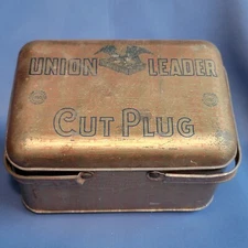 Vintage Union Leader Tin Cut Plug Tobacco Advertising Lunchbox Picnic Basket