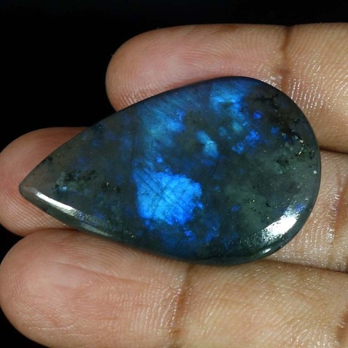 Free Ship~Natural Blue Flash Madagascan LABRADORITE Pear Cabochon 48.80 Cts - Picture 3 of 9