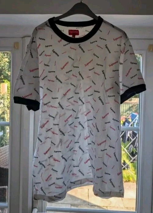 T Shirt Supreme Scatter Ringer FW18 Taglia M Media Bianca Manica Corta Nuova