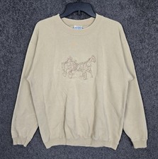 Vintage Horse Racing Crewneck Sweatshirt Adult Large Yellow Pullover Distressed