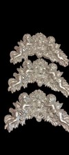 Ornate Wall Hanging Chrome Silver Cherabs With Flowers