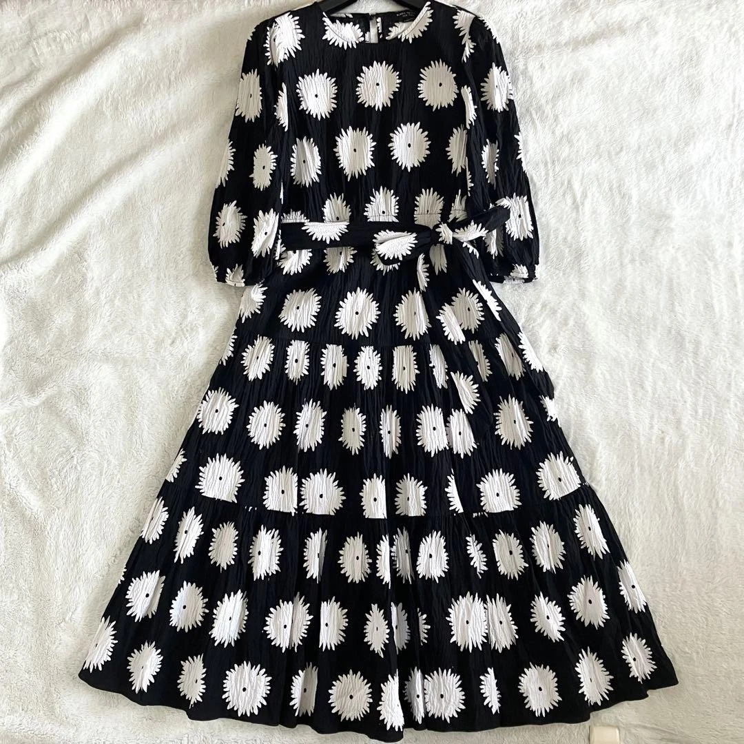 Abito lungo Kate Spade New York cotone mezza manica con cintura taglia S bianco e nero