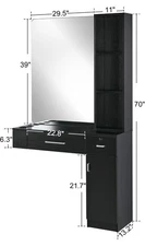 BarberPub Wall Mount Salon Station with 3 Hair Dryer Holders with Mirror