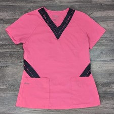 Women's Grey's Anatomy Scrub Top Spandex Stretch Pink Large Short Sleeve