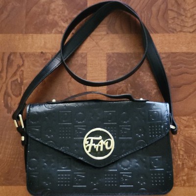 FAO Schwarz Embossed Logo Shoulder Bag with Gold Hardware in Black