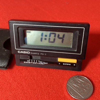 Vintage 80er Jahre Casio PQ-3 Taschen Reisewecker + Etui - funktioniert 
