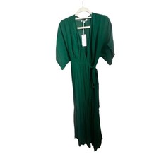 NWT Reformation Winslow Short Sleeve V-Neck Wrap Maxi Dress Small Emerald Green