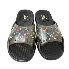 LOUIS VUITTON Vintage Monogram Multicolor Slide Sandals 37 Black Rubber