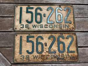 1936 Wisconsin License Plate Pair 156 262