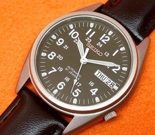 Seiko 7S26 Men's Automatic Military Watch Black Dial Day Date 21 Jewels Working