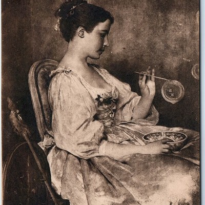 c1900s Paris, France Luxembourg Museum Soap Bubbles Chaplin Painting A345