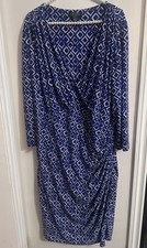 Lauren Ralph Lauren Blue Black Sheath Dress White Chain Print Size 18 Stretch