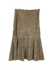 Ralph Lauren Collection Black Label Goat Leather Suede Cutout Detail Skirt