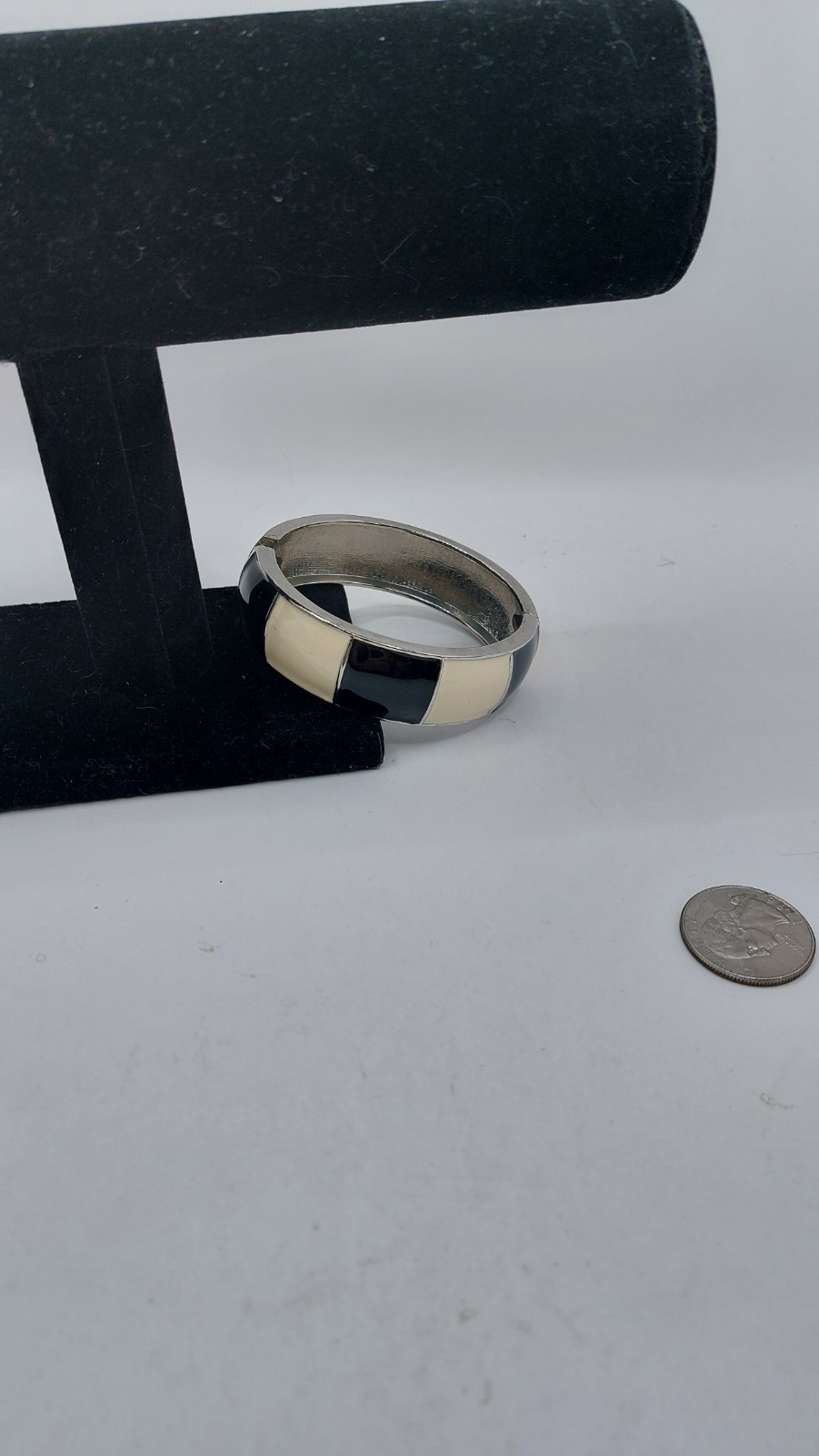 Black White Squares Hinged Bangle Cuff Bracelet S… - image 2