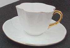 Shelley Teacup Saucer Regency Coffee Plate Bone China Gold White Vintage England