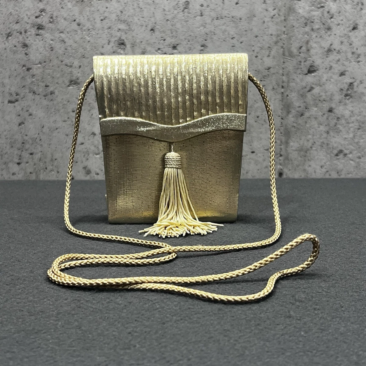 Vintage La Regale Gold Satin Evening Bag Knot Handle Formal Clutch La-Regale-Black-Satin-Evening-  main image 4