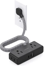 Black Flat Extension Cord 3 Feet, Flat Plug Power Strip, 4 Widely Outlets with 3