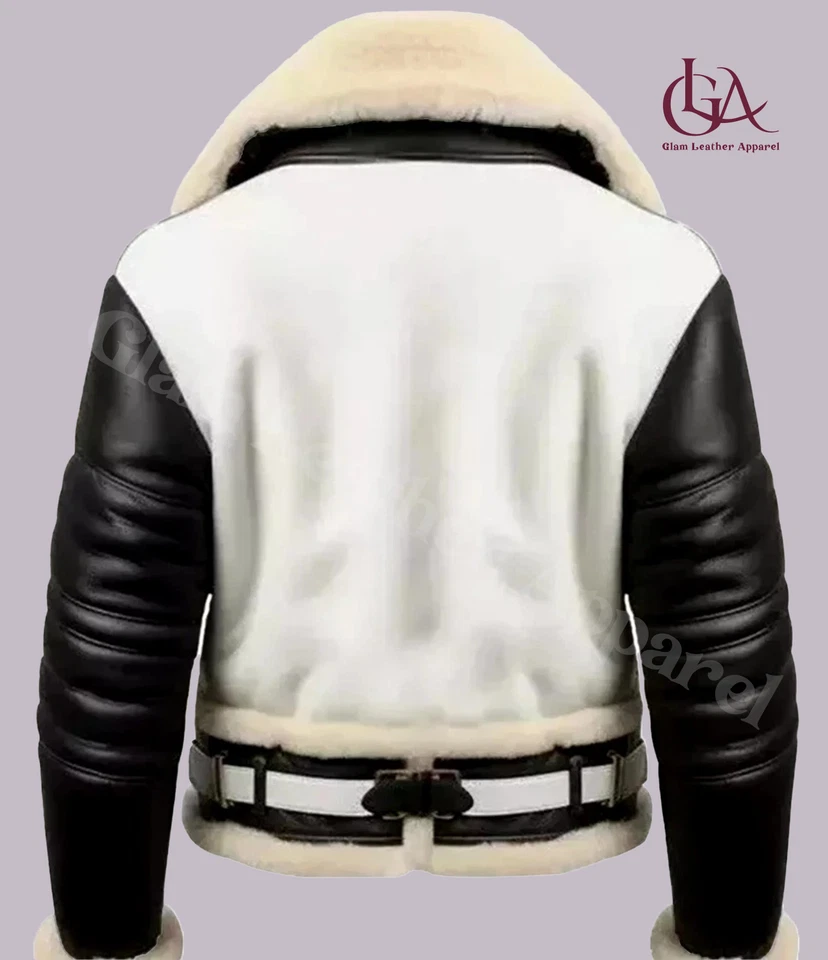 Chaqueta de cuero real blanca para hombre RAF Aviator B3 piloto bombardero volador piel de oveja Foto 2 de 3