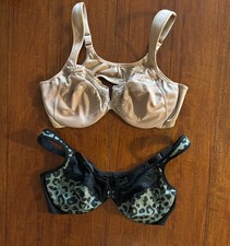 Lot of 2 Glamorise Bras Underwire 46B Part Lace Black Green Leopard & Beige GUC