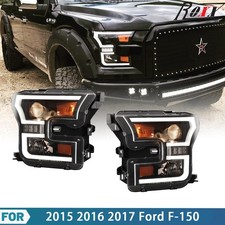 Pair Headlights For 2015 2016 2017 Ford F-150 Projector Led Front Driving Lamps