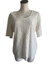 Banana Republic Off White Ivory Lace Top Half Sleeve Women Size Large Scoop Neck