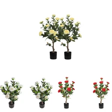 31“ Artificial Yellow Camellia Tree (set Of 2)