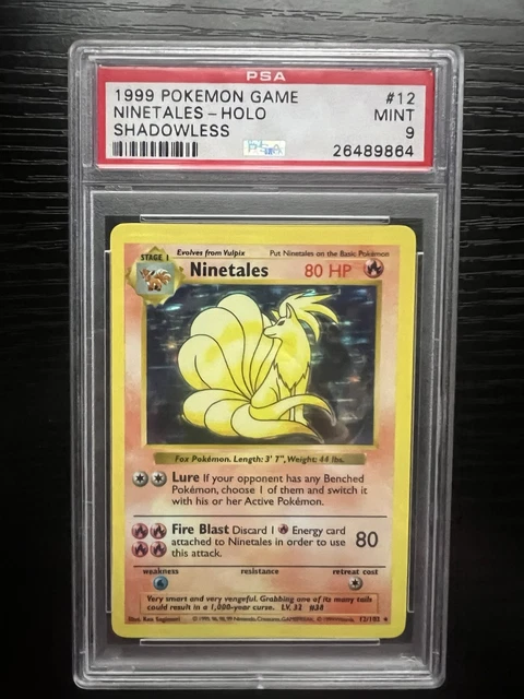 1999 Pokemon Base Set Ninetales Holo Shadowless  #12/102 PSA 9