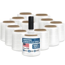 5  x 1000  Stretch Wrap Mini 12 Rolls with Handle   Clear Plastic Stretch Fil...
