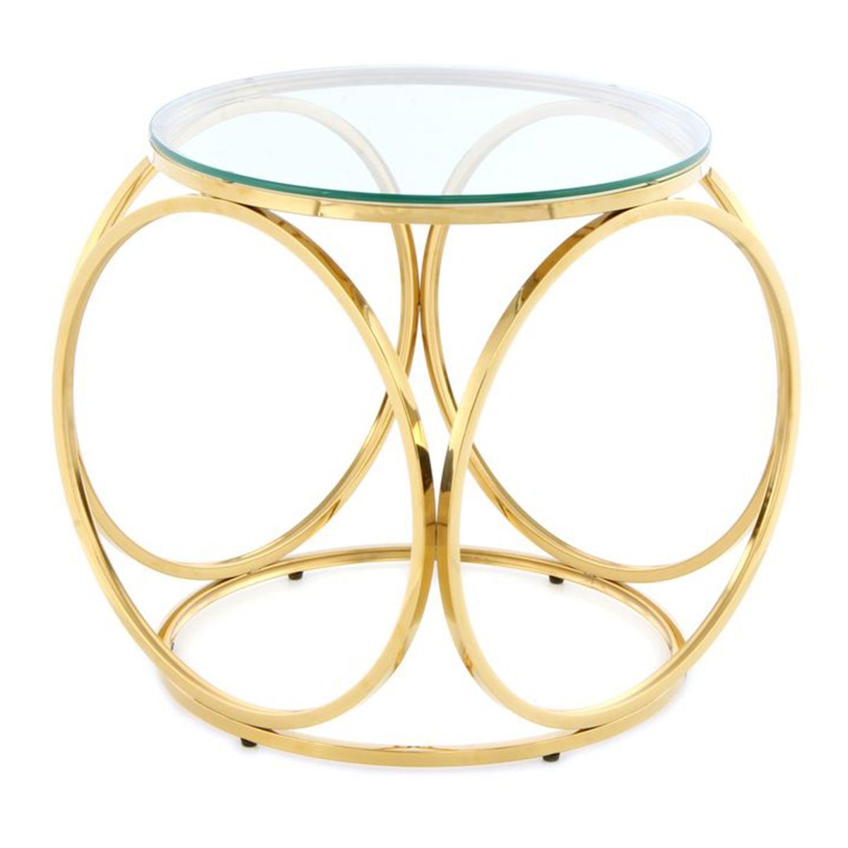 Table d'appoint design Whitney luxe 52cm en verre et structure dorée haut de gamme