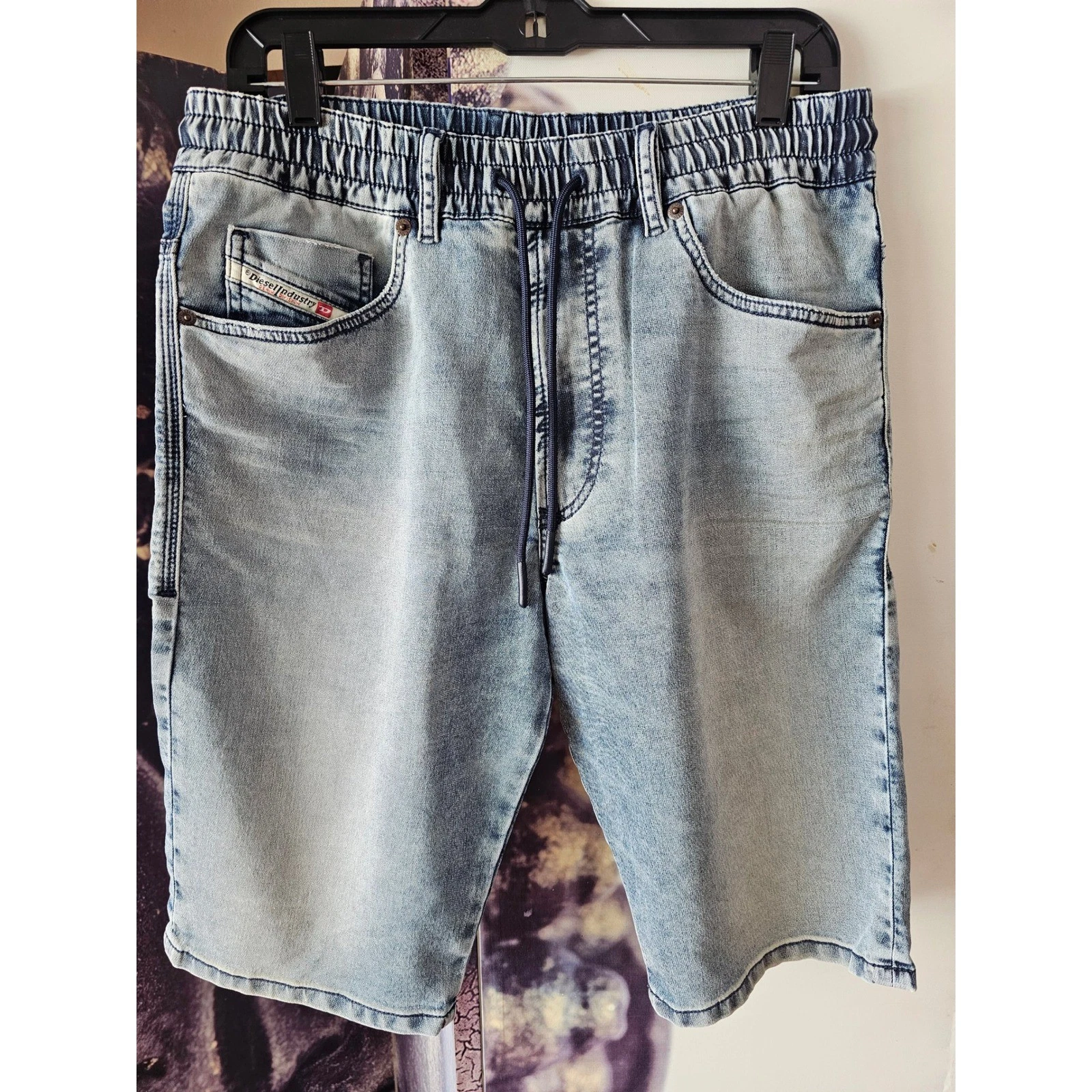 Diesel JoggJeans Mens Light Wash Denim Drawstring Shorts Blue W30 Stretch