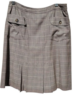 MAX MARA Weekend Metallic Plaid Pleated Skirt Size 8 Gold Brown Herringbone