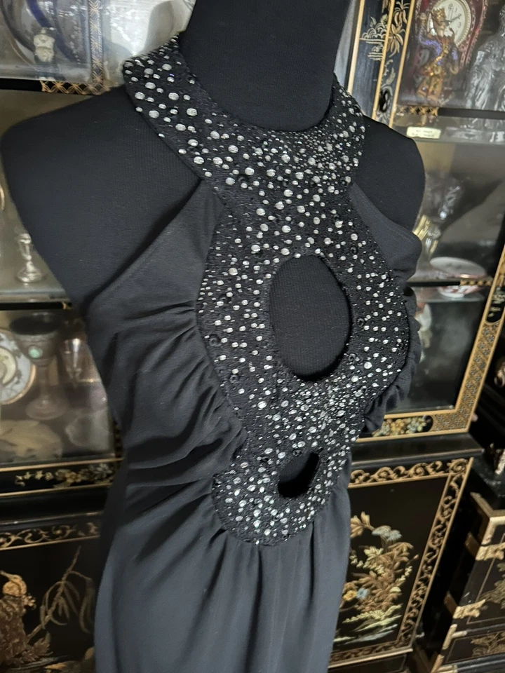 Maxi Vestido Halter Negro Con Cuentas Años 90 Y2K Victoria Secret Espalda Abierta Moda Int’l 10 Foto 4 de 4