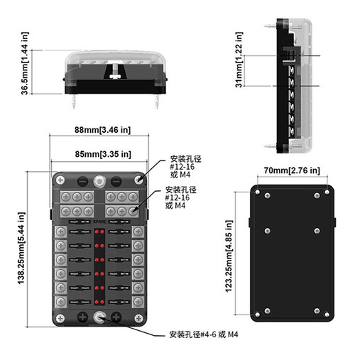 12 Way Blade Fuse Box & Bus Bar Car Kit Marine FuseBox Holder 12V/32V With Cover - Bild 5 von 6