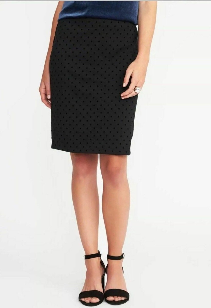 Old Navy Stretch Ponte-Knit Textured-Dot Pencil Skirt Black Plus