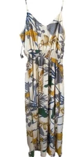Collective Concepts Ivory Floral Tropical Palm Print Maxi Dress Sz Med NWT! 