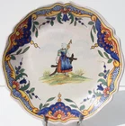 MALICORNE FAIENCE PLATE - BRETON PATTERN - D. 24.5 cm