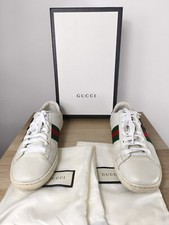 Gucci Ace Pies i kot Białe skórzane trampki US8 UK5 EU38 Pudełko i torba na kurz