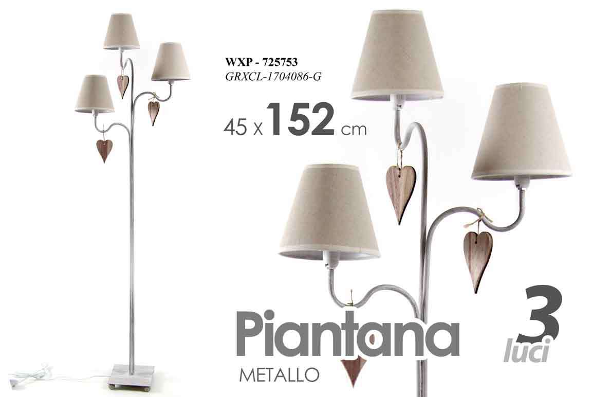 LAMPADA PIANTANA INTERNO IN METALLO 3 LUCI DECORO CUORE 44*152 CM WXP-725753