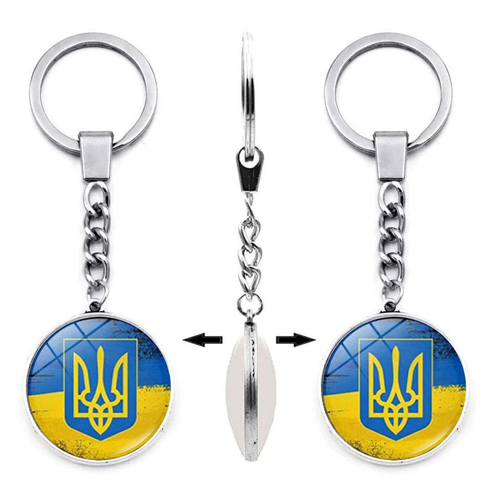 1pc Ukrainian Symbol Metal Double-sided Gem Glass Pendant Bag Keychain Key Ring - Image 4 of 4