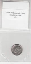 1996-P Roosevelt Dime Misaligned Die Off Center Obverse Error Variety
