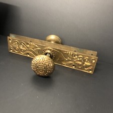 Antique Brass Door Knobs Only No Keyhole with Back Plates Set Victorian Nouveau