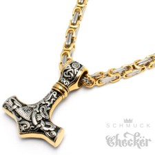 Thors Hammer Mjölnir Edelstahl Halskette Königskette silber gold Wikingerschmuck